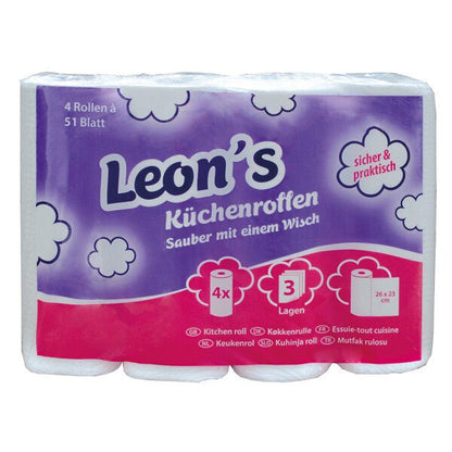 LEON'S Küchenrollen 3 - lagig hochweiß 8x4 Rollen 32x51 Blatt - Handpapier - Shop Stuebchenrhein