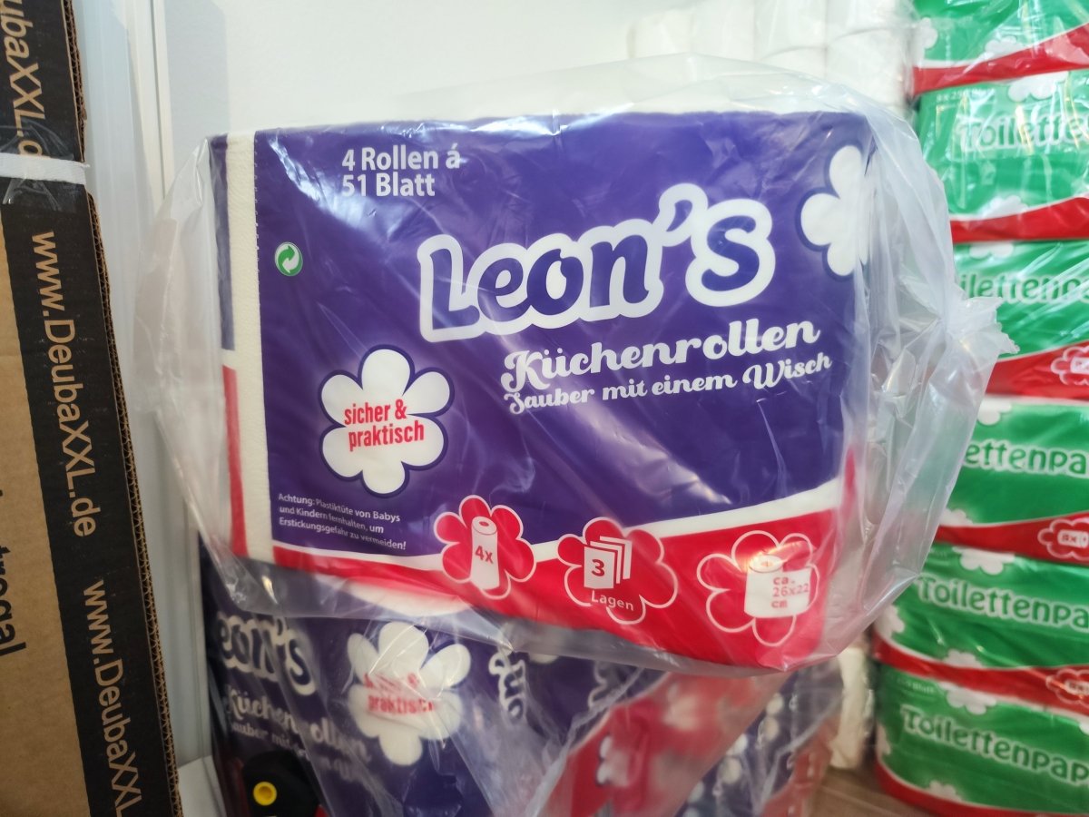 LEON'S Küchenrollen 3 - lagig hochweiß 8x4 Rollen 32x51 Blatt - Handpapier - Shop Stuebchenrhein